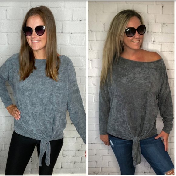 Tie it Grey Top NWT - Picture 2 of 2
